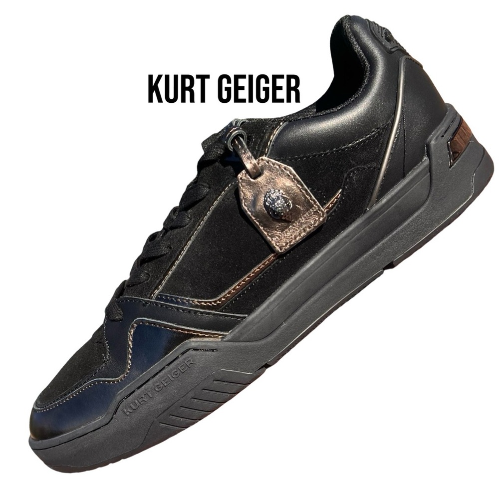 NWOB $195 Kurt Geiger Regan Men’s Black & Gold Sneaker